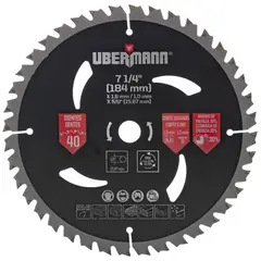 Ubermann - Lâmina de Serra Circular TCT 7.1/4" 40 Dentes Preto
