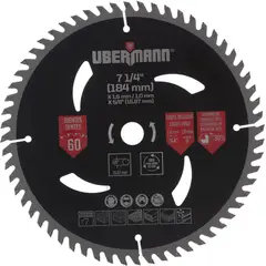 Ubermann - Lâmina de Serra Circular para Madeira 184mm 7 1/4" 21S5760 60 Dentes