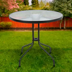 Just Home Collection - Mesa Redonda de Metal com Vidro 80cm Preto