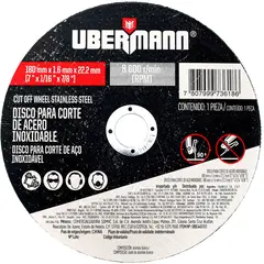 Ubermann - Disco Corte Aco Inox 7 Polegadas X 1/16 Polegadas