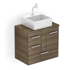 Roca - Gabinete para Banheiro Basic MDF com Gaveta, Porta e Cuba de Apoio Q6 60x38cm Wengue