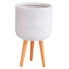 Just Home Collection - Vaso de Fibra Branco com Pés 30 X 51 Cm