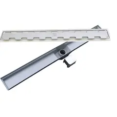 Costa Navarro - Ralo Linear Leve Invisível Saída Sifonada Pela Lateral No Meio Alumínio Martelado 7X90Cm