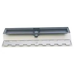Costa Navarro - Ralo Linear Leve Invisível Saída Sifonada Pela Lateral No Meio Alumínio Martelado 7X90Cm
