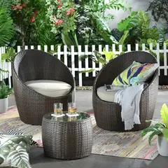 Just Home Collection - Conjunto Varanda Sorrento 3Pcs Metal Ratan