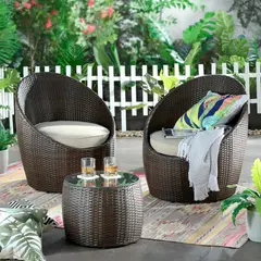 Just Home Collection - Conjunto Varanda Sorrento 3Pcs Metal Ratan