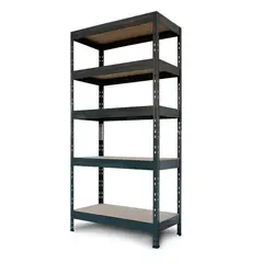 Fixser - Estante de Metal e Madeira com 5 Prateleiras Preta Rivet 176x90x40cm 1000kg Fisxer