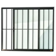 Brimak - Janela de Correr Alumínio Preto 2 Folhas Com Grade Esquerda 100x100x8cm Confort