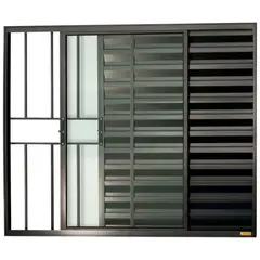 Brimak - Janela Veneziana Alumínio Preto 3 Folhas Com Grade Esquerda 100x100x8cm Confort