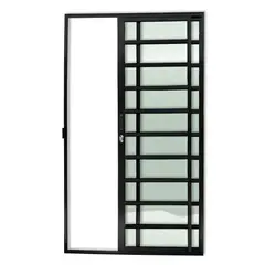 Brimak - Porta de Correr com Travessa Alumínio Preto 2 Folhas Esquerda 210x120x7,8cm Super 25