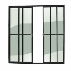 Brimak - Porta de Correr Sem Fechadura Alumínio Preto 4 Folhas Central 210x240x7,8cm Super 25