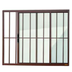 Brimak - Janela de Correr Alumínio Corten 2 Folhas Com Grade Esquerda 100x100x8cm Confort