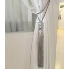 Bella Arte - Abraçadeira Infinity Cilindro Duplo com Franjas Prata