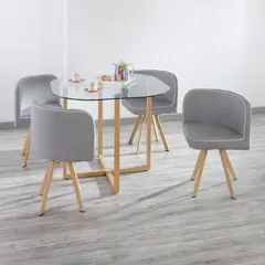 Just Home Collection - Conjunto Mesa de Jantar Pizza Cinza Graph 4 Cadeiras