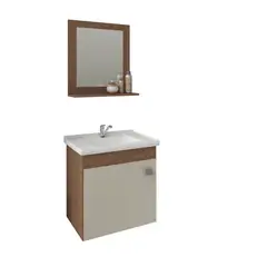 Mgm - Armário Iris 44 Cm C/ Espelheira Amêndoa/Branco