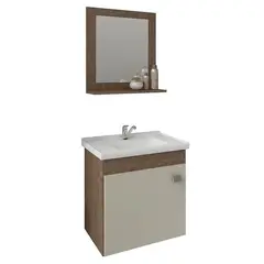 Mgm - Armário Iris 44 cm com Espelheira Amêndoa/Off White