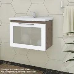 Mgm - Armário para Banheiro com Porta de Vidro Reflecta Hibisco Amêndoa/Branco 59cm