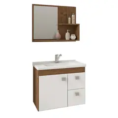 Mgm - Armário Hortência 55cm com Espelheira Amêndoa e Branco