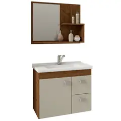 Mgm - Armário Hortencia 55 Cm C/Espelheira Amêndoa/Off White