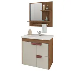 Mgm - Gabinete para Banheiro com Espelho Tulipa 59cm Amêndoa/off White