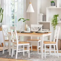 Just Home Collection - Conjunto de Jantar Madeira Natural Branca, Mesa com 4 Cadeiras