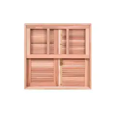 Esel - Janela Veneziana Guilhotina Quadriculada Madeira Eucalipto Natural 2 Folhas Central 100x100x12cm Pop