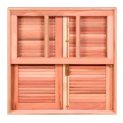 Esel - Janela Veneziana Guilhotina Quadriculada Madeira Eucalipto Natural 2 Folhas Central 100x100x12cm Pop