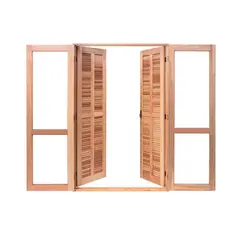 Esel - Porta Veneziana Madeira Eucalipto Natural 4 Folhas Central 213x100x12cm Gold