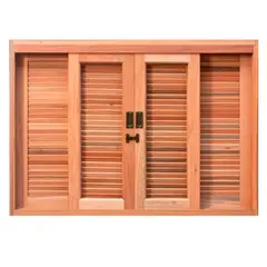 Esel - Janela Veneziana Madeira Eucalipto Natural 6 Folhas Central 100x200x12cm Gold