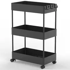 Just Home Collection - Estante Multiuso com Rodas 3 Níveis Preto