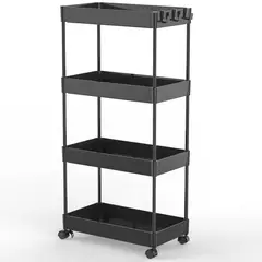 Just Home Collection - Estante Multiuso com Rodas 4 Níveis Preto