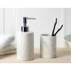 Just Home Collection - Porta Sabonete Liquido Ceramica Marmorizado Branco