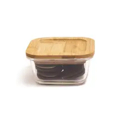 Oikos - Pote de Vidro com Tampa de Bambu Quadrado Raso 320ml
