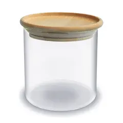 Oikos - Pote de Vidro Empilhável com Tampa de Bambu Circular Mantimento 500ml