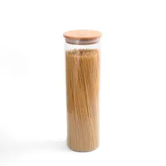 Oikos - Pote de Vidro com Tampa de Bambu Circular Alimento 2 Litros