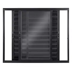 Esquadrisul - Janela Veneziana Alumínio Preto 3 Folhas Móveis 120x120x10cm Topsul