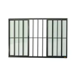Brimak - Janela de Correr Alumínio Preto 4 Folhas Com Grade Central 100x100x8cm Confort