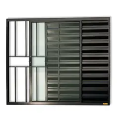 Brimak - Janela Veneziana Alumínio Preto 3 Folhas Com Grade Esquerda 100x80x8cm Confort