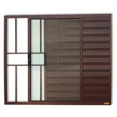 Brimak - Janela Veneziana Alumínio Corten 3 Folhas Com Grade Esquerda 120x120x8cm Confort