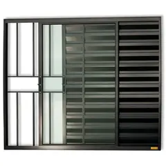 Brimak - Janela Veneziana Alumínio Preto 3 Folhas Com Grade Esquerda 80x100x8cm Confort