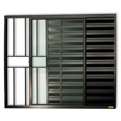 Brimak - Janela Veneziana Alumínio Preto 3 Folhas Com Grade Esquerda 80x80x8cm Confort