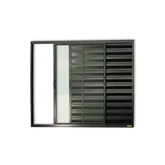 Brimak - Janela Veneziana Alumínio Preto 3 Folhas Esquerda 120x120x8cm Confort