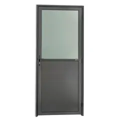 Brimak - Porta Meio Vidro Lambri Alumínio Cinza Esquerda 210x90x4,6cm Super 25