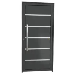 Brimak - Porta Lambri Vidro e Friso Alumínio Cinza Esquerda 210x90x4,6cm Premium