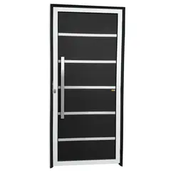 Brimak - Porta Lambri Vidro e Friso Alumínio Mix Preto Esquerda 210x100x4,6cm Premium