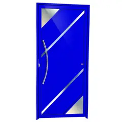 Brimak - Porta Lambri Vidro e Friso Alumínio Azul Esquerda 210x90x4,6cm Oasis