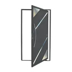 Brimak - Porta Pivotante Vidro e Friso Alumínio Cinza Esquerda 210x100x4,6cm Oasis