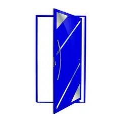 Brimak - Porta Pivotante Vidro e Friso Alumínio Azul Esquerda 210x120x4,6cm Oasis