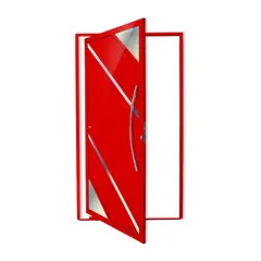 Brimak - Porta Pivotante Vidro e Friso Alumínio Vermelho Direita 210x120x4,6cm Oasis