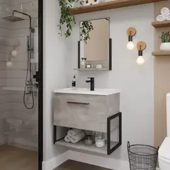 Mgm - Armário para Banheiro Metalo 60cm com Espelheira Cimento